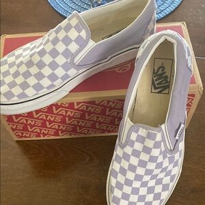 Vans Lavender and White Checkered Slip-Ons